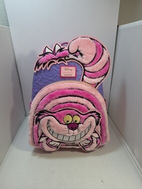 Loungefly Disney Alice In Wonderland Fuzzy Cheshire Cat Mini Backpack NWT